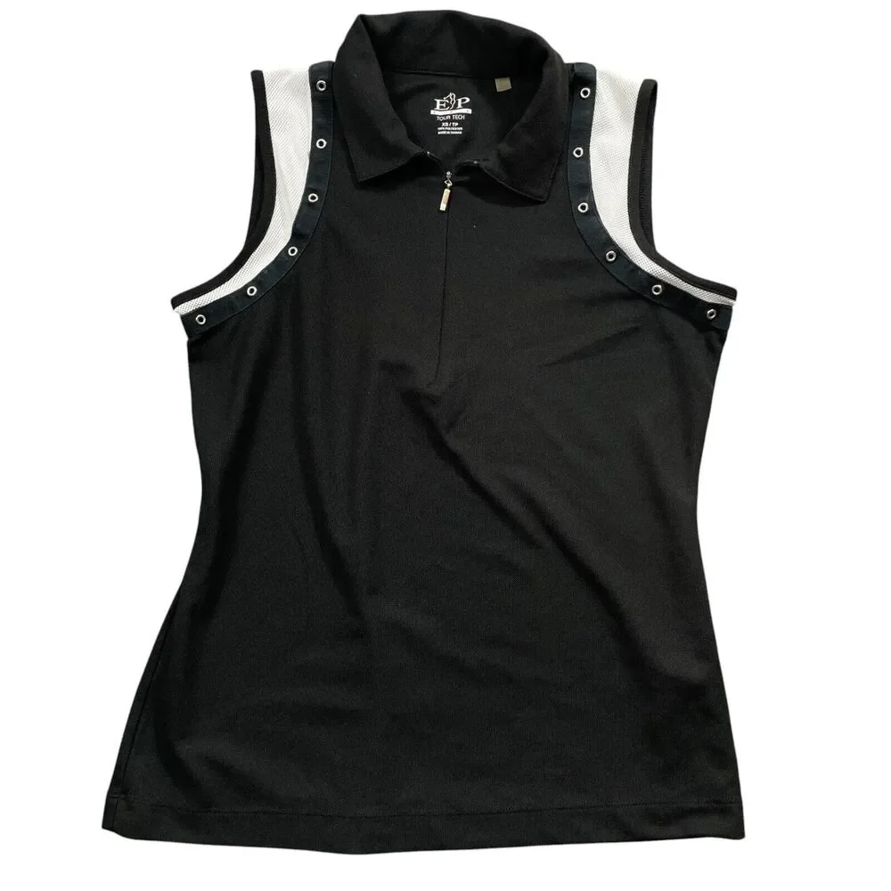 EP Pro XS Black whtie Sleeveless Vented Arms 1/4 Zip‎ 100% Polyester Tennis Golf